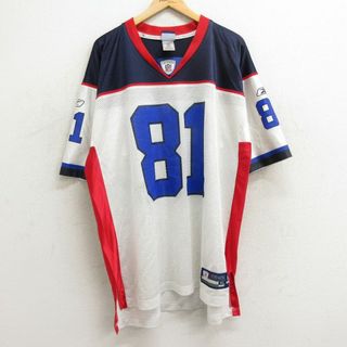 リーボック(Reebok)のXL★古着 リーボック REEBOK 半袖 ビンテージ フットボール Tシャツ メンズ 00年代 00s NFL テレルオーウェンス 81 大きいサイズ ロング丈 メッシュ地 Vネック 白他 ホワイト ユニフォーム ゲームシャツ アメフト スーパーボウル 24jun03 中古(Tシャツ/カットソー(半袖/袖なし))