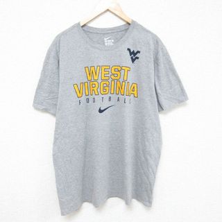 ナイキ(NIKE)のXL★古着 ナイキ NIKE 半袖 ブランド Tシャツ メンズ ウェストバージニア マウンテニアーズ フットボール 大きいサイズ クルーネック グレー 霜降り 24jun03 中古(Tシャツ/カットソー(半袖/袖なし))