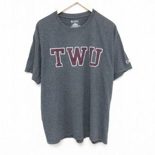 チャンピオン(Champion)のXL★古着 チャンピオン Champion 半袖 ブランド Tシャツ メンズ TWU クルーネック 濃グレー 霜降り 24jun03 中古(Tシャツ/カットソー(半袖/袖なし))