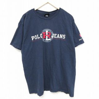 ラルフローレン(Ralph Lauren)のXL★古着 ラルフローレン Ralph Lauren ポロジーンズ 半袖 ブランド Tシャツ メンズ ビッグロゴ コットン クルーネック 紺 ネイビー 24jun03 中古(Tシャツ/カットソー(半袖/袖なし))