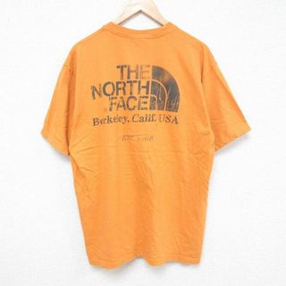 ノースフェイス(North Face)のXL★古着 ノースフェイス THE NORTH FACE 半袖 ブランド Tシャツ メンズ ビッグロゴ コットン クルーネック オレンジ 24jun03 中古(Tシャツ/カットソー(半袖/袖なし))