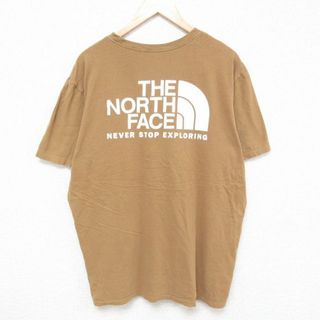 ノースフェイス(North Face)のXL★古着 ノースフェイス THE NORTH FACE 半袖 ブランド Tシャツ メンズ ビッグロゴ 大きいサイズ クルーネック 茶 ブラウン 24jun03 中古(Tシャツ/カットソー(半袖/袖なし))