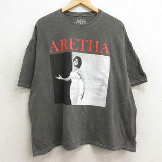 XL★古着 半袖 ロック バンド Tシャツ メンズ アレサフランクリン 大きいサイズ コットン クルーネック 濃グレー 24jun03 中古(Tシャツ/カットソー(半袖/袖なし))