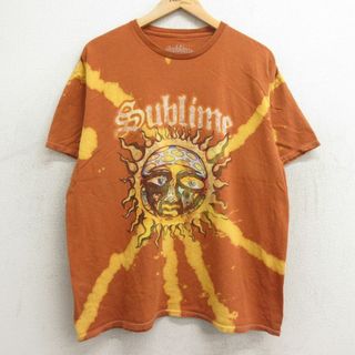 XL★古着 半袖 ロック バンド Tシャツ メンズ サブライム コットン クルーネック オレンジ他 ブリーチ加工 24jun03 中古(Tシャツ/カットソー(半袖/袖なし))