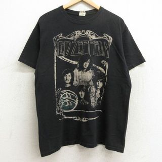 L★古着 半袖 ロック バンド Tシャツ メンズ レッドツェッペリン コットン クルーネック 黒 ブラック 24jun03 中古(Tシャツ/カットソー(半袖/袖なし))