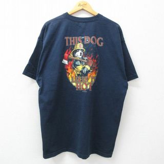 XL★古着 ビッグドッグス 半袖 ビンテージ Tシャツ メンズ 00年代 00s 犬 大きいサイズ コットン クルーネック 濃紺 ネイビー 24jun03 中古(Tシャツ/カットソー(半袖/袖なし))