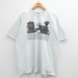 フルーツオブザルーム(FRUIT OF THE LOOM)のXL★古着 フルーツオブザルーム 半袖 ビンテージ Tシャツ メンズ 90年代 90s 機関車 ウエストバージニア 大きいサイズ クルーネック 薄グレー 霜降り 24jun03 中古(Tシャツ/カットソー(半袖/袖なし))