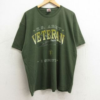 XL★古着 半袖 ビンテージ Tシャツ メンズ 00年代 00s ミリタリー USアーミー ARMY 鳥 ベテラン コットン クルーネック USA製 濃緑 グリーン 24jun03 中古(Tシャツ/カットソー(半袖/袖なし))