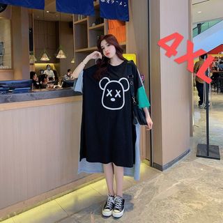 LWEA012レディース Tシャツワンピース 夏 ゆったり 半袖 大きいサイズ(ひざ丈ワンピース)