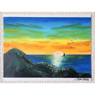 風景画　自然　海の絵　山の絵　夕日　アート　パステル画　絵画　オイルパステル(絵画/タペストリー)