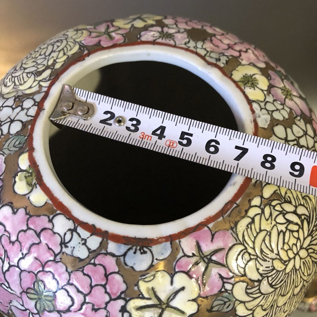 N342、花詰 中国様 中国美術 花器飾り壺 本金彩 豪華な蓋付大 N342、花詰 中国様 中国美術 花器飾り壺 本金彩 豪華な蓋付大