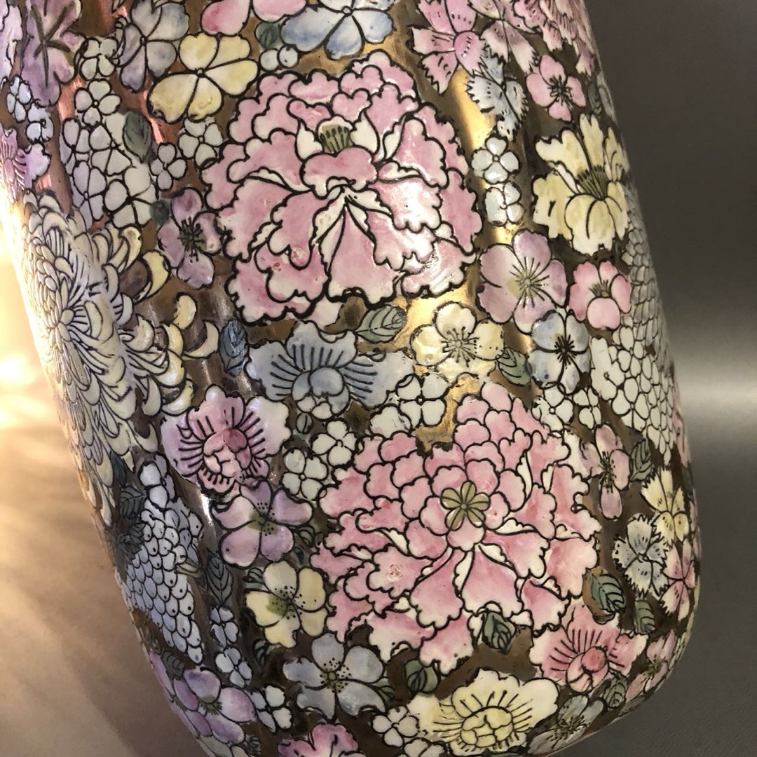 N342、花詰 中国様 中国美術 花器飾り壺 本金彩 豪華な蓋付 N342、花詰 中国様 中国美術 花器飾り壺 本金彩 豪華な蓋付