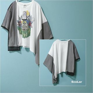 スカラー(ScoLar)の【ScoLar】メッシュ×シフォン異素材切替 プルオーバー タグ付未使用(カットソー(長袖/七分))