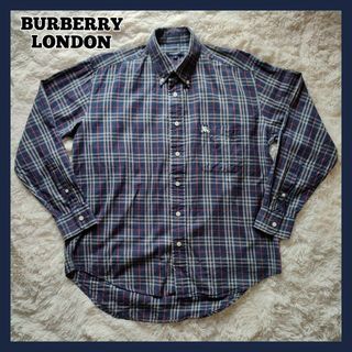 BURBERRY - BURBERRY LONDON ボタンダウン 長袖シャツ ノバチェック 紺 古着