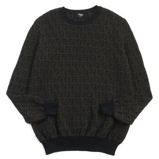 フェンディ(FENDI)の美品○FENDI フェンディ 2022年製 FZX034 AKFS GIROCOLLO FF DETAIL KNIT カシミヤ混 ズッカ柄/FFロゴ クルーネック プルオーバー ニット/セーター ブラウン ブラック 54 イタリア製 正規品 メンズ(ニット/セーター)