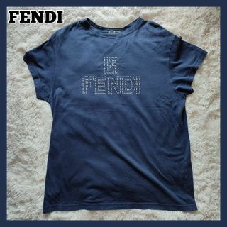 フェンディ(FENDI)のFENDI フェンディ半袖tシャツ ラメロゴ カットソー ネイビー イタリア製(Tシャツ/カットソー(半袖/袖なし))