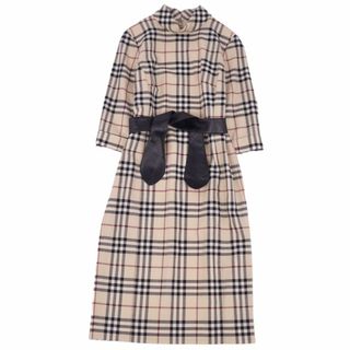 BURBERRY - バーバリー ロンドン BURBERRY LONDON ワンピース 七分袖 ミディ丈 Iライン チェック柄 オフネック レディース 40