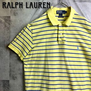 ポロラルフローレン(POLO RALPH LAUREN)の美品 ポロバイラルフローレン 鹿子ポロシャツ 半袖 ボーダー 刺繍ロゴ 黄 XL(ポロシャツ)