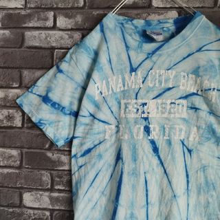 ヘインズ(Hanes)のパナマシティビーチビッグアーチロゴタイダイtシャツTシャツカラフル雰囲気古着(Tシャツ/カットソー(半袖/袖なし))