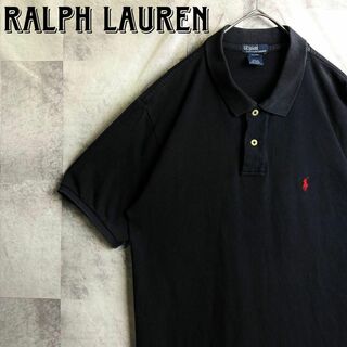 ポロラルフローレン(POLO RALPH LAUREN)の美品 90s ポロバイラルフローレン 鹿子ポロシャツ 半袖 刺繍ロゴ 黒 M相当(ポロシャツ)