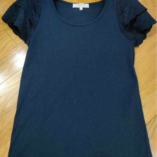 grove - grve■グローブ■袖レース・清楚なTシャツ・М・NAVY・USED☆