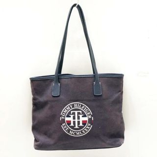 TOMMY HILFIGER - TOMMY HILFIGER(トミーヒルフィガー) トートバッグ - ダークネイビー×白×ボルドー キャンバス×レザー