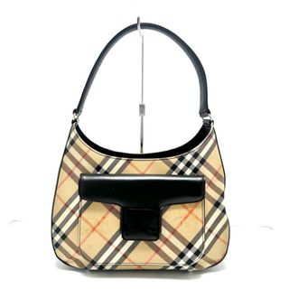 Burberry's(バーバリーズ) ショルダーバッグ - ライトブラウン×黒×オレンジ チェック柄 ジャガード×レザー(ショルダーバッグ)