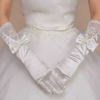 ウエディンググローブ リボン レース ロンググローブ 手袋 ブライダル 結婚式(ウェディングドレス)