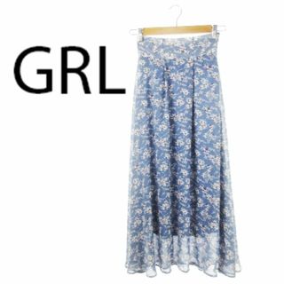 グレイル(GRL)のグレイル 花柄 ハイウエスト ロングスカート S 青 221028CK20A(ロングスカート)