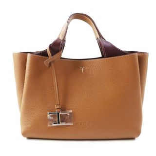 極美品◎TOD’S トッズ XBWAPAF9100QNK 9P13 Tタイムレス ミニ レザー チャーム付き 2WAY ハンド／ショルダーバック ブラウン ボルドー シルバー金具 イタリア製 正規品 レディース