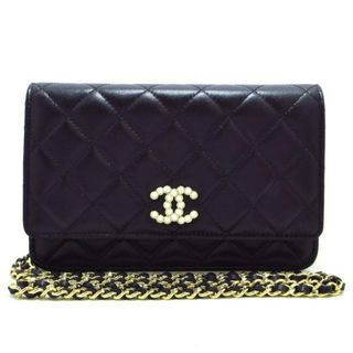 シャネル(CHANEL)のCHANEL(シャネル) 財布美品  マトラッセ AP0250 黒 チェーンウォレット/ゴールド金具/パール ラムスキン(財布)