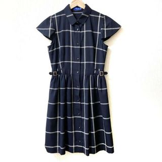 ブルーレーベルクレストブリッジ(BLUE LABEL CRESTBRIDGE)のBLUE LABEL CRESTBRIDGE(ブルーレーベルクレストブリッジ) ワンピース サイズ38 M レディース - ダークネイビー×白×ライトイエロー レギュラーカラー/半袖/ひざ丈/シャツワンピ/チェック柄(その他)