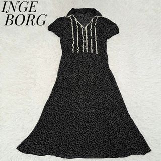 インゲボルグ(INGEBORG)のインゲボルグ 美品✨フリルレースシャツワンピース ドット柄 総柄 S(ひざ丈ワンピース)