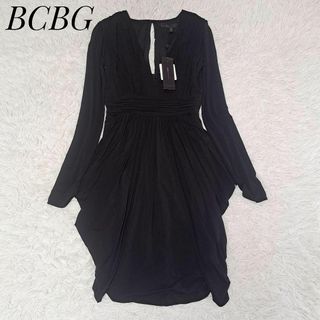 ビーシービージーマックスアズリア(BCBGMAXAZRIA)のBCBG 未使用✨ドレープドレス バルーンワンピース 黒 S 結婚式(ひざ丈ワンピース)