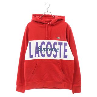 シュプリーム(Supreme)のSUPREME シュプリーム 19AW × LACOSTE ラコステ Logo Panel Hooded Sweatshirt ロゴパネルプルオーバーフーディ パーカー レッド/ホワイト(パーカー)