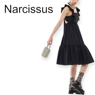 ナルシス(Narcissus)のNarcissus  バックリボンフリルワンピース　新品(ひざ丈ワンピース)