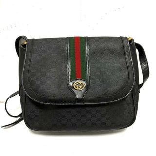 グッチ(Gucci)のGUCCI(グッチ) ショルダーバッグ オールドグッチ/シェリー 黒 ナイロン×レザー(ショルダーバッグ)