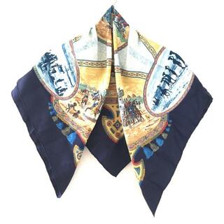 エルメス(Hermes)のHERMES(エルメス) スカーフ カレ90 ライトブルー×ブラウン×マルチ CAVALIERS PEULS(バンダナ/スカーフ)