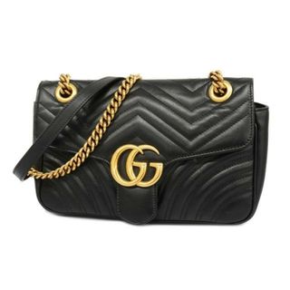 グッチ(Gucci)の【4ie6444】グッチ ショルダーバッグ/GGマーモント/443497/レザー/ブラック/ゴールド金具 【中古】 レディース(ショルダーバッグ)