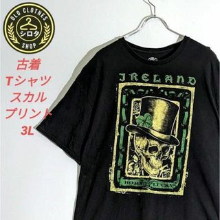 古着 Tシャツ 半袖 プリント スカル  クローバー ゆるだぼ アイルランド(Tシャツ/カットソー(半袖/袖なし))