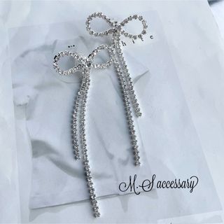 ribbon＊ラインストーンピアス リボンピアス(ピアス)