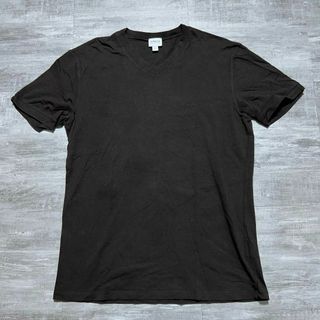 ARMANI アルマーニ Vネック Tシャツ ブラウン系 刺繍ロゴ 半袖 L(Tシャツ/カットソー(半袖/袖なし))