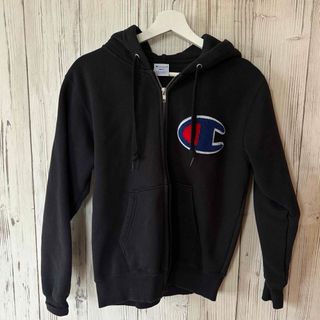 チャンピオン(Champion)の［S］チャンピオン ビックロゴ パーカー フーディ 黒 裏起毛(パーカー)