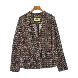 エトロ(ETRO)のETRO エトロ ノーカラージャケット 44(L位) 黒xピンク等(ツイード) 【古着】【中古】(ノーカラージャケット)