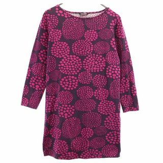 マリメッコ(marimekko)のマリメッコ 総柄 長袖 膝丈ワンピース S ピンク系 marimekko レディース(ひざ丈ワンピース)