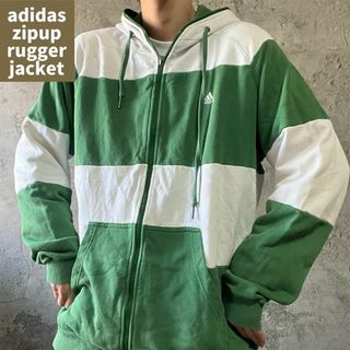 アディダス(adidas)の00s古着 adidas アディダス ラガー パーカー ボーダー パフォーマンス(パーカー)