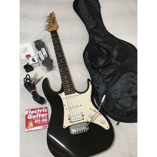 アイバニーズ(Ibanez)のIbanez ストラトタイプ メタリックブラック オマケ多数ケース付 初心者最適(エレキギター)