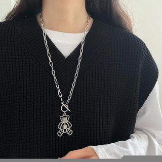  韓国 ネックレス 新品  シルバー   くま 個性的　チェーン　ヒップホップ(ネックレス)