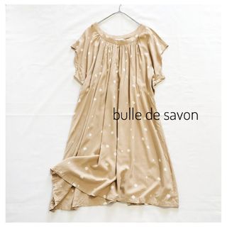 bulle de savon - ビュルデサボン 水玉と雫のロングギャザーブラウス ベージュ FREE