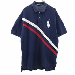 ポロバイラルフローレン 半袖 ハーフボタン ポロシャツ XL ネイビー Polo by Ralph Lauren ビックサイズ メンズ(ポロシャツ)